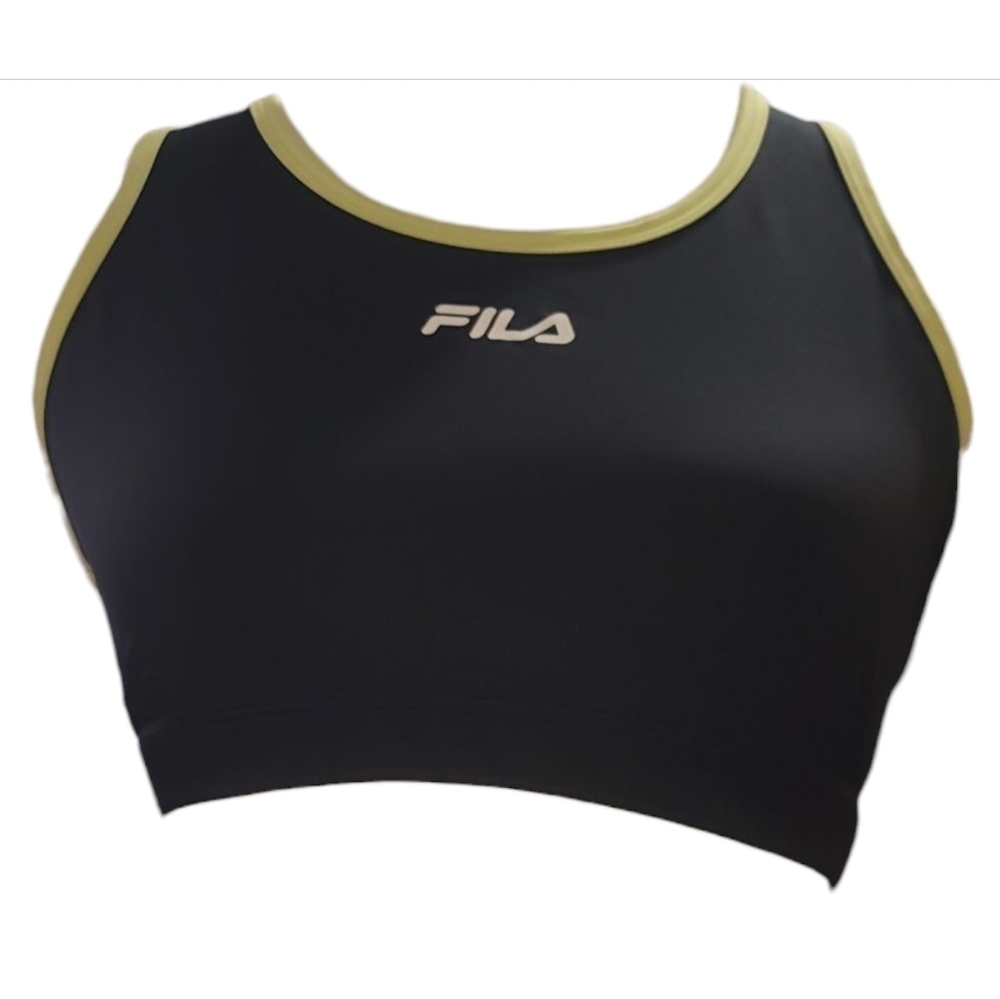 FILA black blue yellow reflective sports bra cross back medium